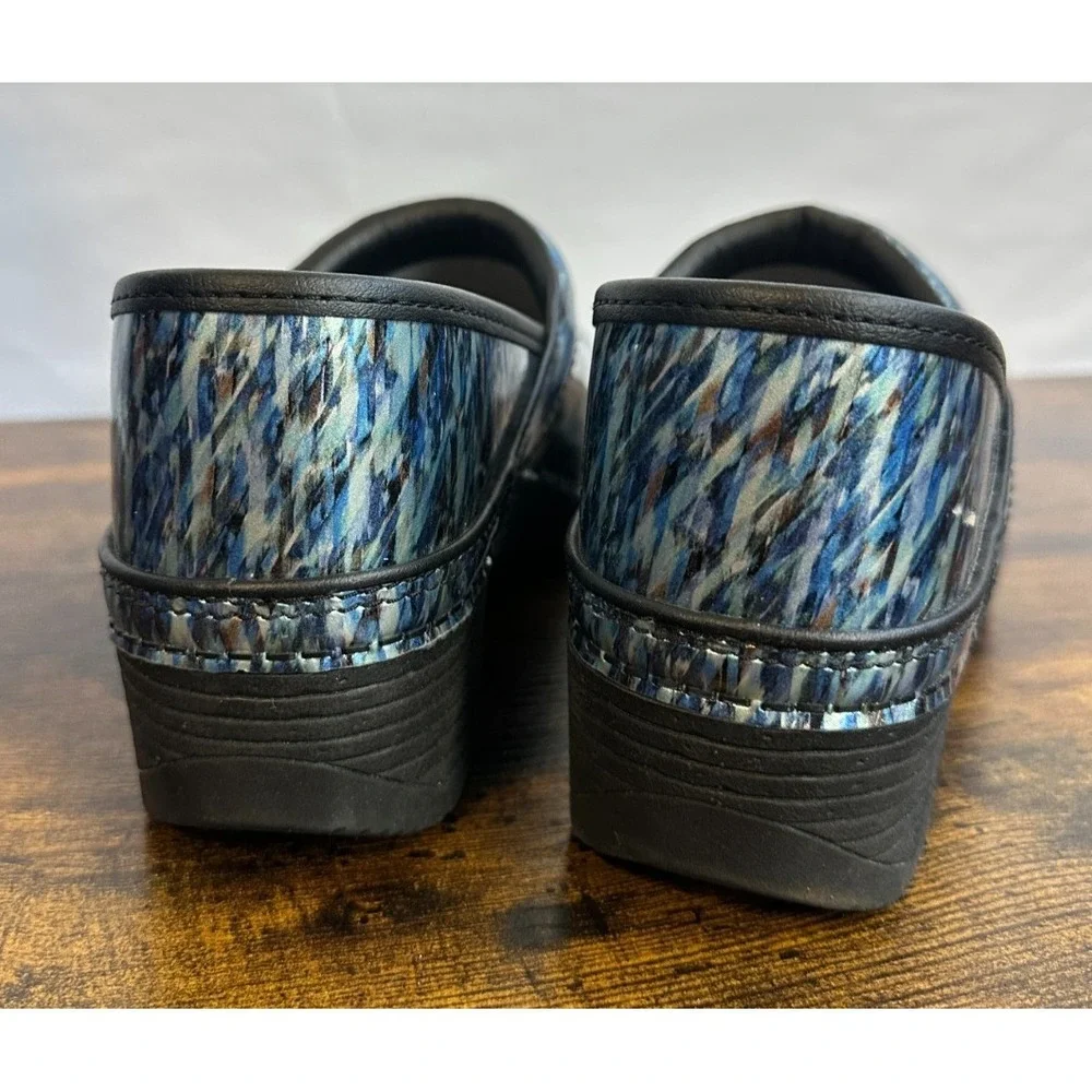 Dansko LT Pro Women 39 Blue Waves Patent Leather Clogs Slip Resistant - Picture 12 of 14